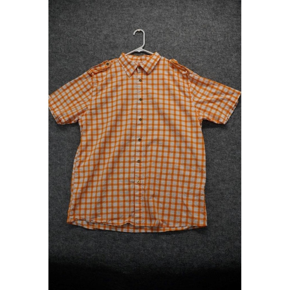 PJ Mark Shirt Mens 2XL XXL Button Down Up Short Sleeve Orange White Check